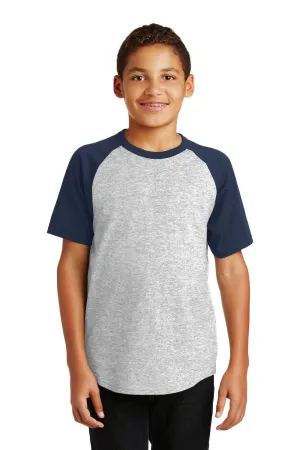 Sport-Tek Youth Short Sleeve Crewneck T-Shirt - Heather Grey/Navy Blue Clothing Sport-Tek