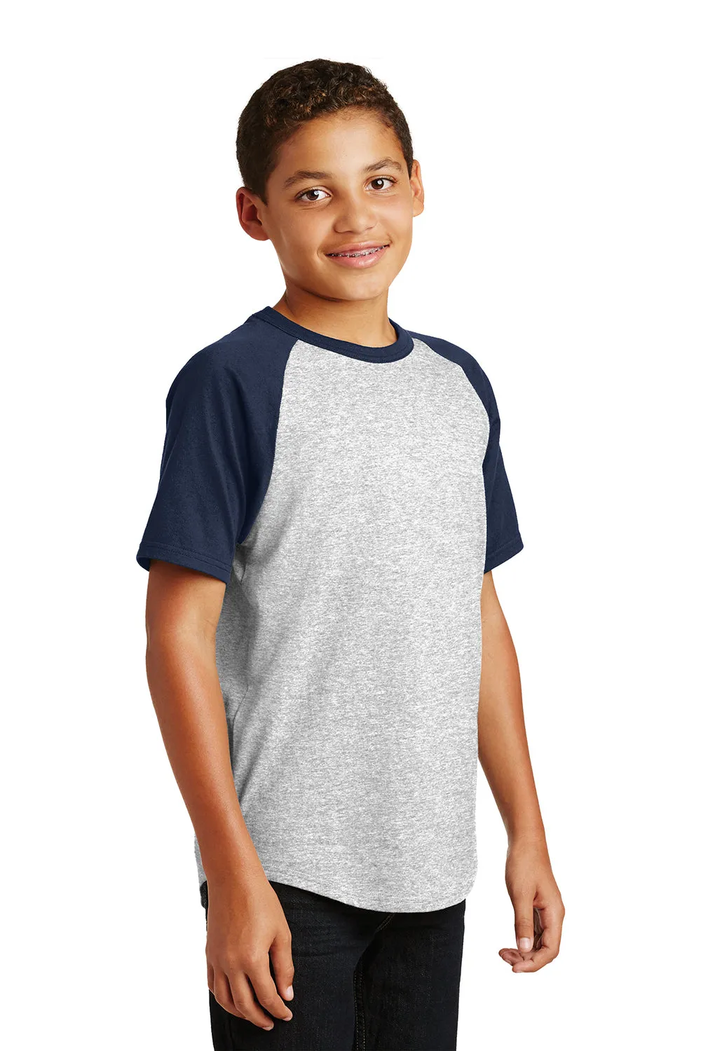 Sport-Tek Youth Short Sleeve Crewneck T-Shirt - Heather Grey/Navy Blue Clothing Sport-Tek