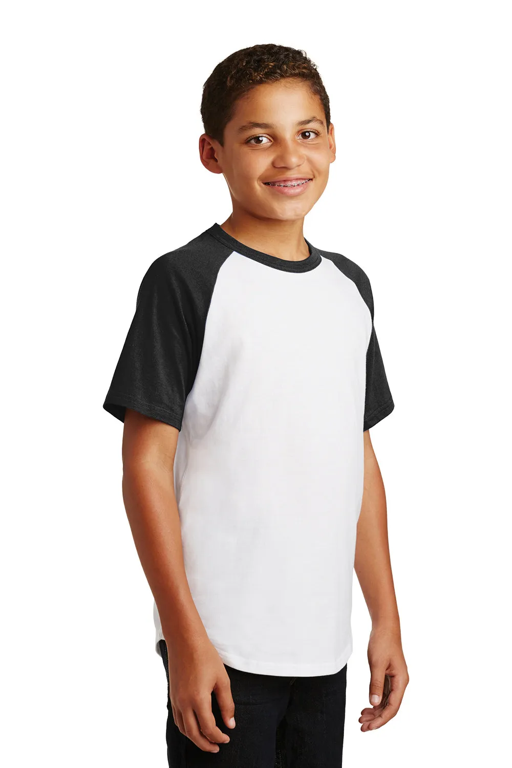 Sport-Tek Youth Short Sleeve Crewneck T-Shirt - White/Black Clothing Sport-Tek