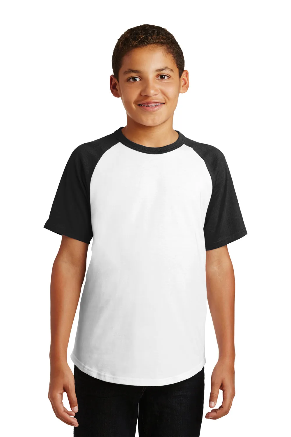 Sport-Tek Youth Short Sleeve Crewneck T-Shirt - White/Black Clothing Sport-Tek