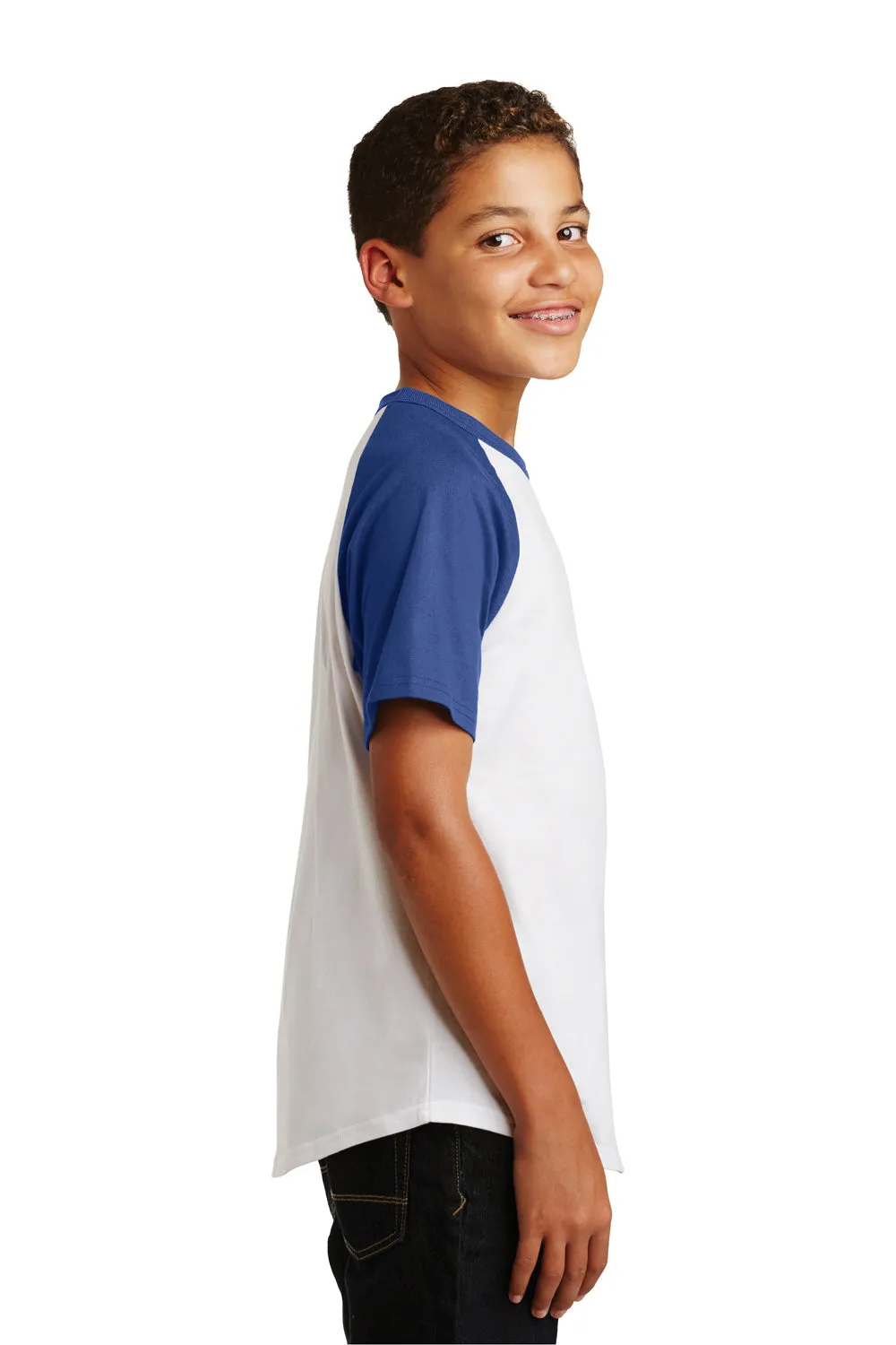 Sport-Tek Youth Short Sleeve Crewneck T-Shirt - White/Royal Blue Clothing Sport-Tek