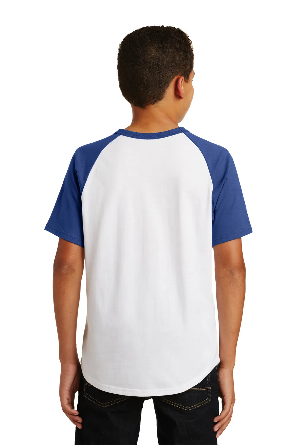 Sport-Tek Youth Short Sleeve Crewneck T-Shirt - White/Royal Blue Clothing Sport-Tek