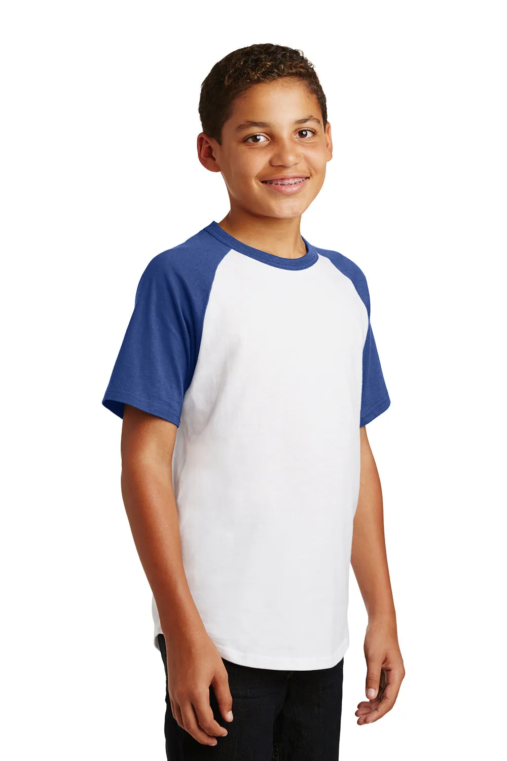 Sport-Tek Youth Short Sleeve Crewneck T-Shirt - White/Royal Blue Clothing Sport-Tek