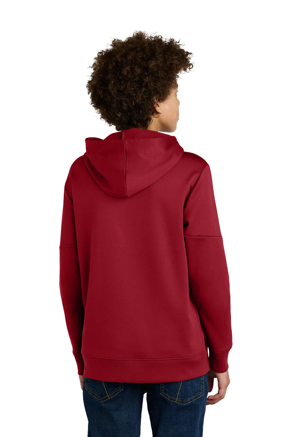 Sport-Tek Youth Sport-Wick Moisture Wicking United Fleece Hooded Sweatshirt Hoodie w/ Pouch Pocket - Deep Red/White Clothing Sport-Tek