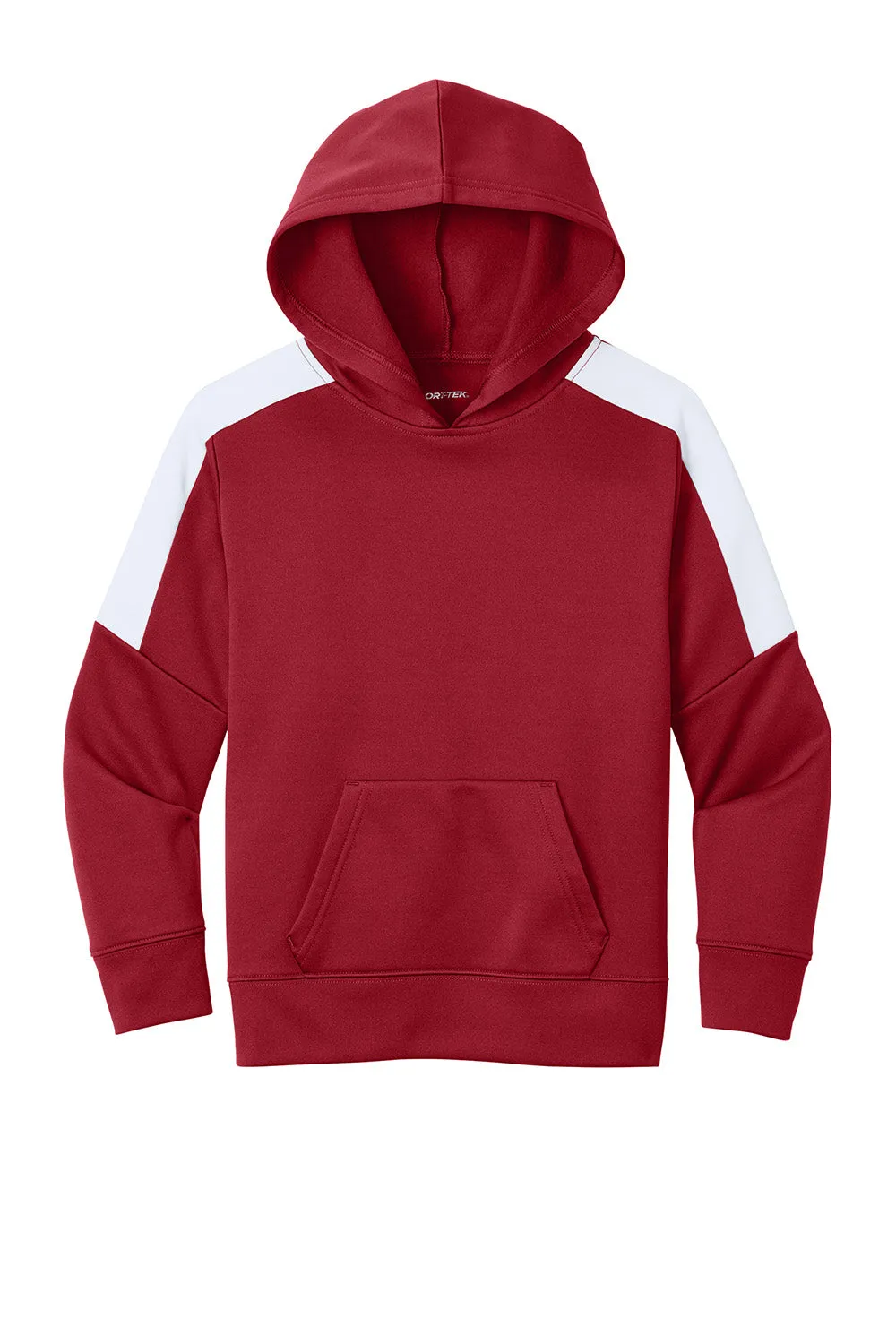 Sport-Tek Youth Sport-Wick Moisture Wicking United Fleece Hooded Sweatshirt Hoodie w/ Pouch Pocket - Deep Red/White Clothing Sport-Tek