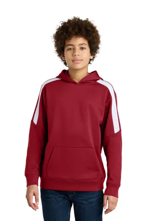 Sport-Tek Youth Sport-Wick Moisture Wicking United Fleece Hooded Sweatshirt Hoodie w/ Pouch Pocket - Deep Red/White Clothing Sport-Tek