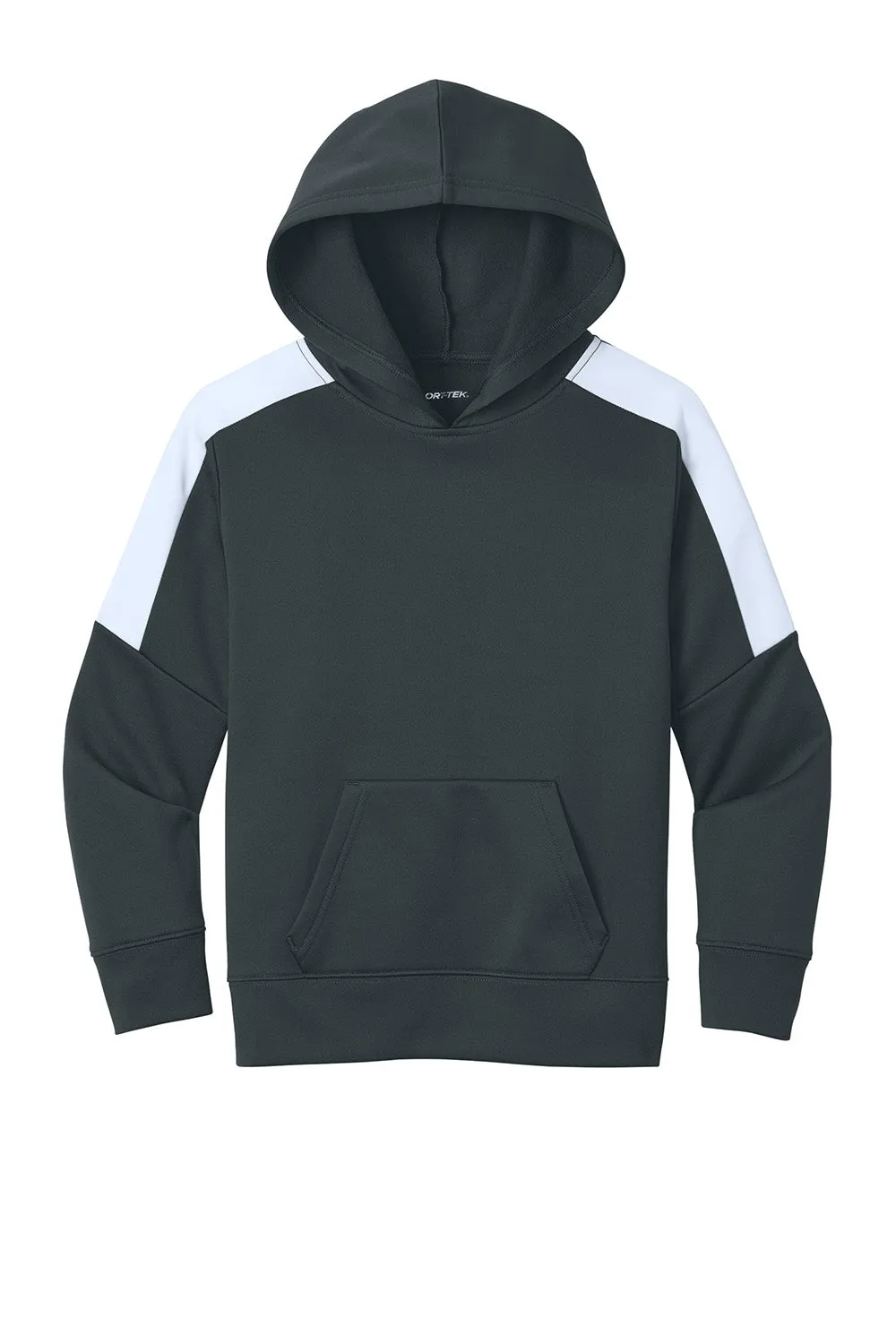 Sport-Tek Youth Sport-Wick Moisture Wicking United Fleece Hooded Sweatshirt Hoodie w/ Pouch Pocket - Iron Grey/White Clothing Sport-Tek