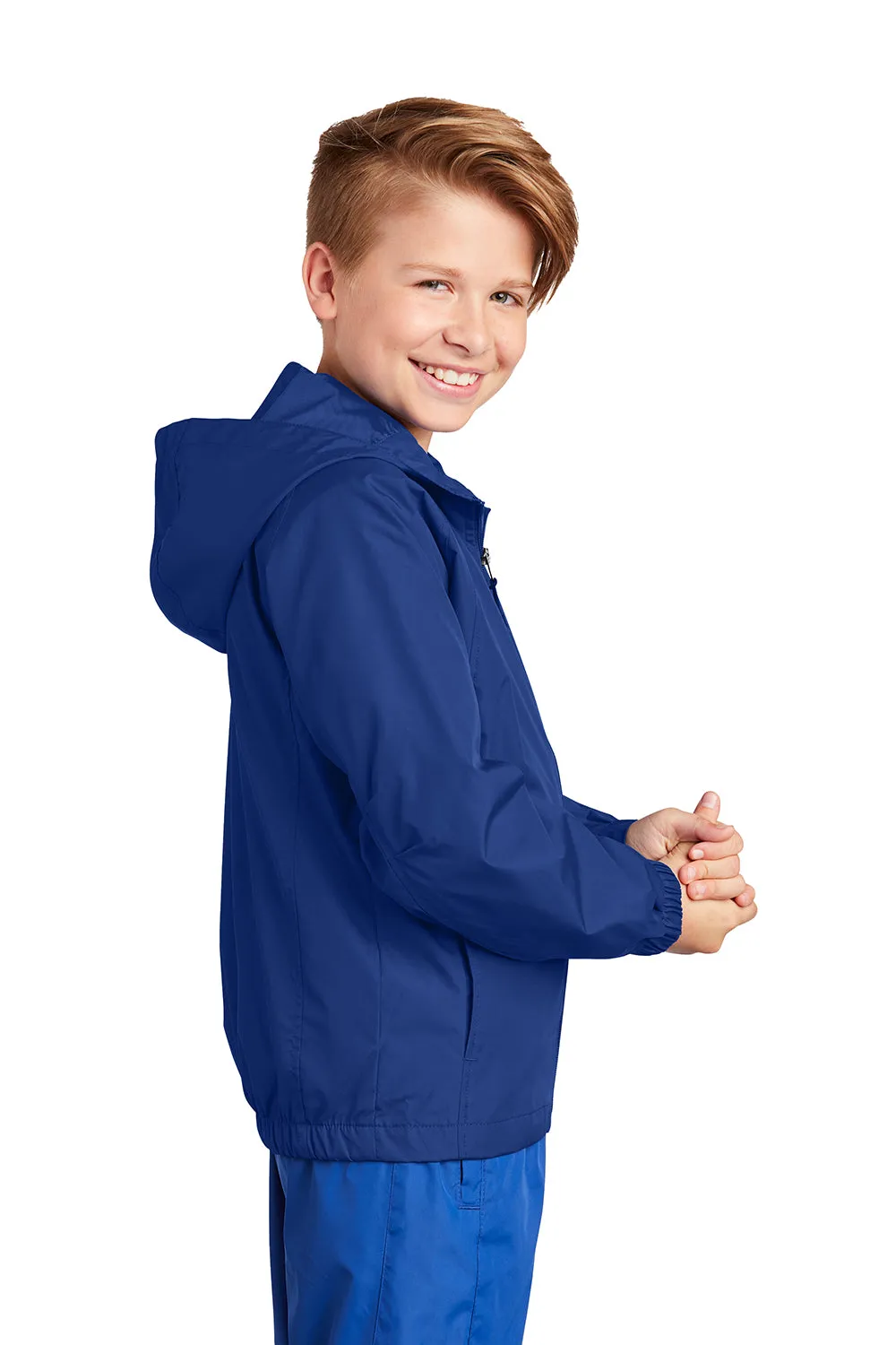 Sport-Tek Youth Water Resistant Full Zip Hooded Jacket - True Royal Blue - Closeout Clothing Sport-Tek