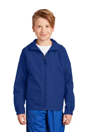 Sport-Tek Youth Water Resistant Full Zip Hooded Jacket - True Royal Blue - Closeout Clothing Sport-Tek