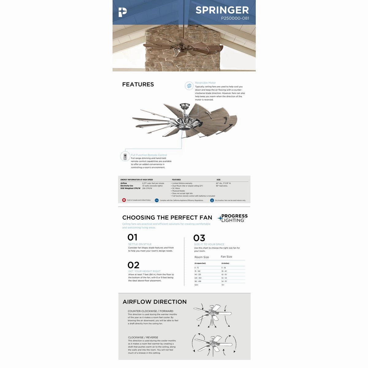 Springer 60" Ceiling Fan Antique Nickel