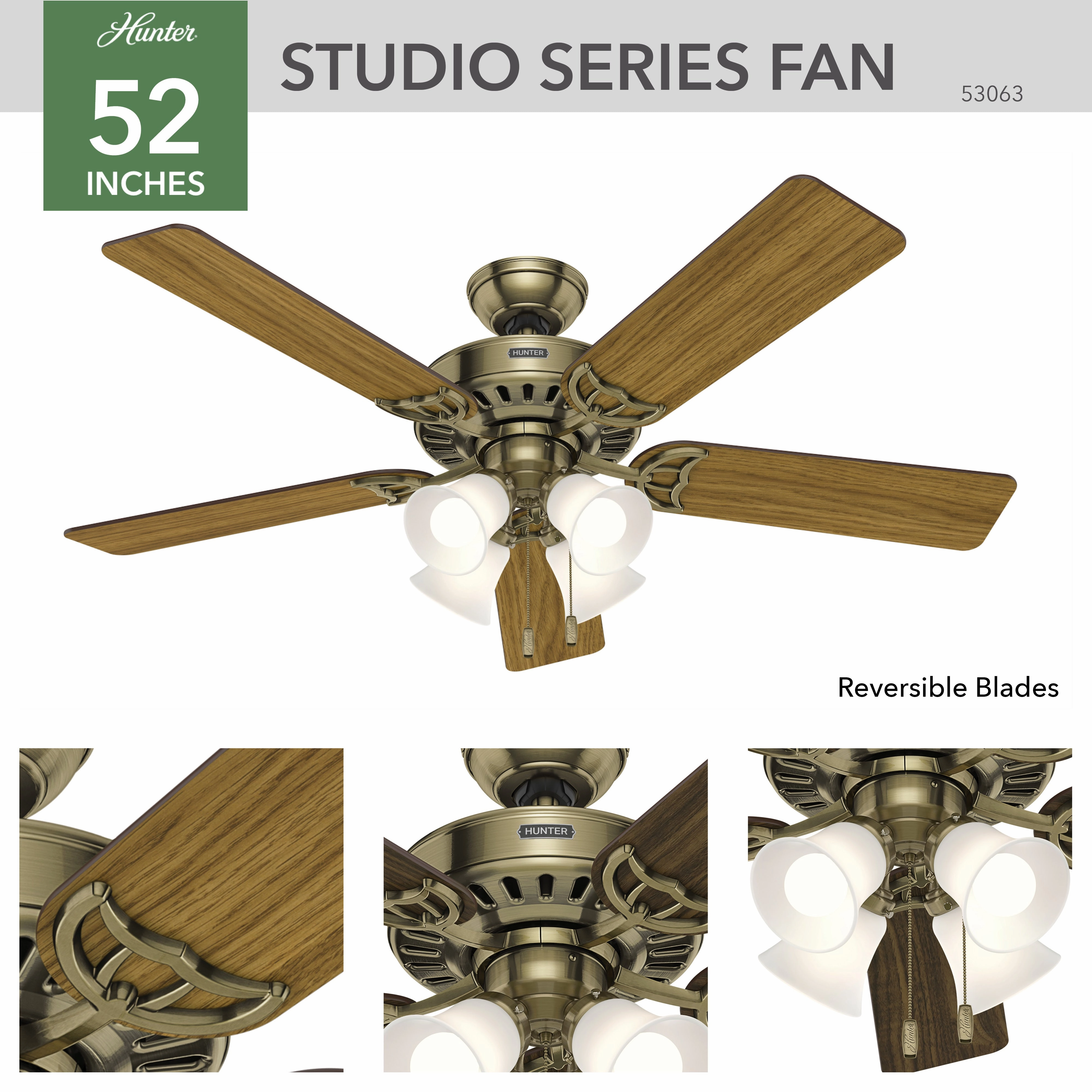 Studio Series 52"Ceiling Fan Antique Brass