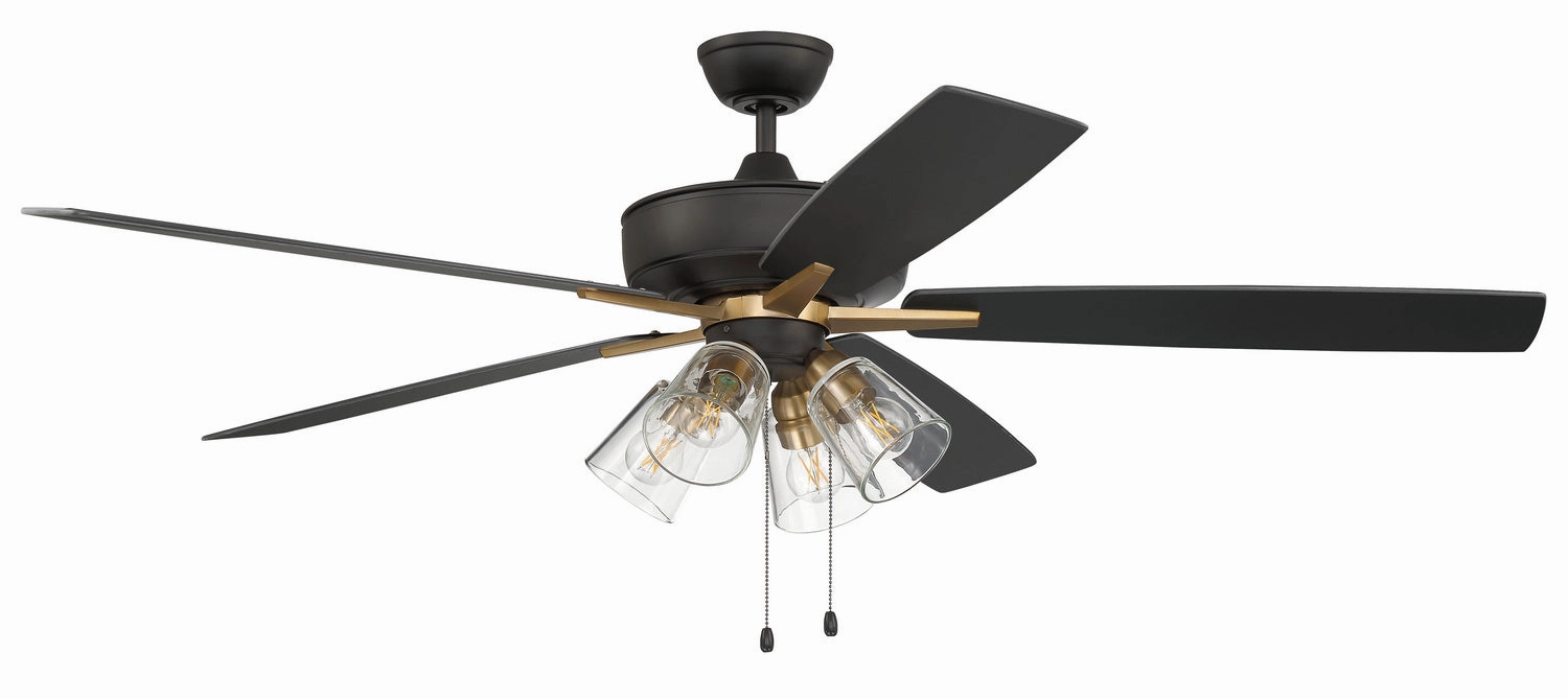Super Pro 104 60" Ceiling Fan in Flat Black/Satin Brass quiet indoor fans for bedrooms and offices