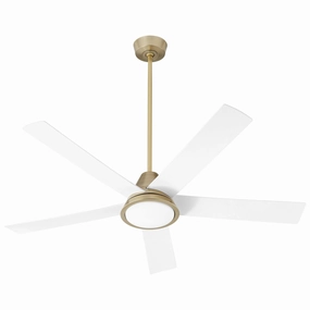Temple 56"Ceiling Fan Aged Brass W/ White Blades home fans with built-in timer settings