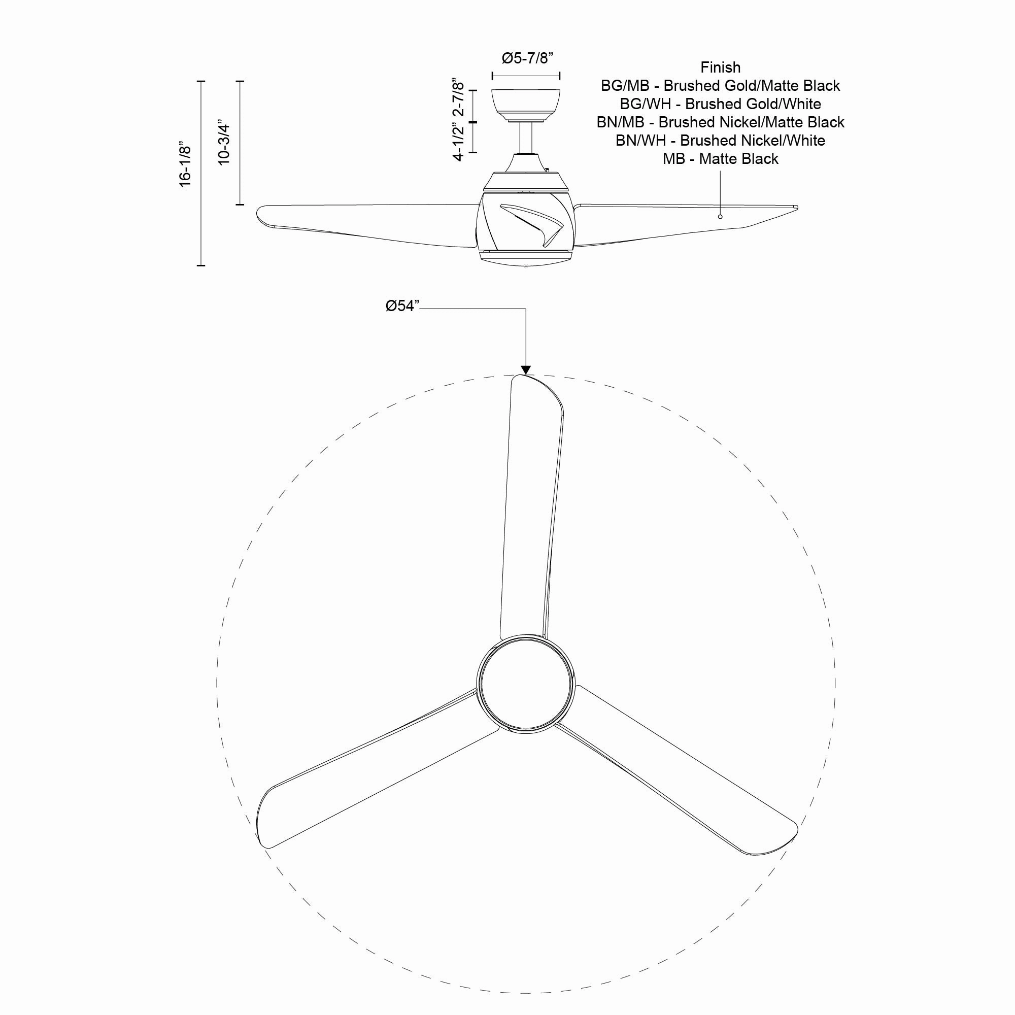 Thalia 54"Ceiling Fan Brushed Nickel/Matte White