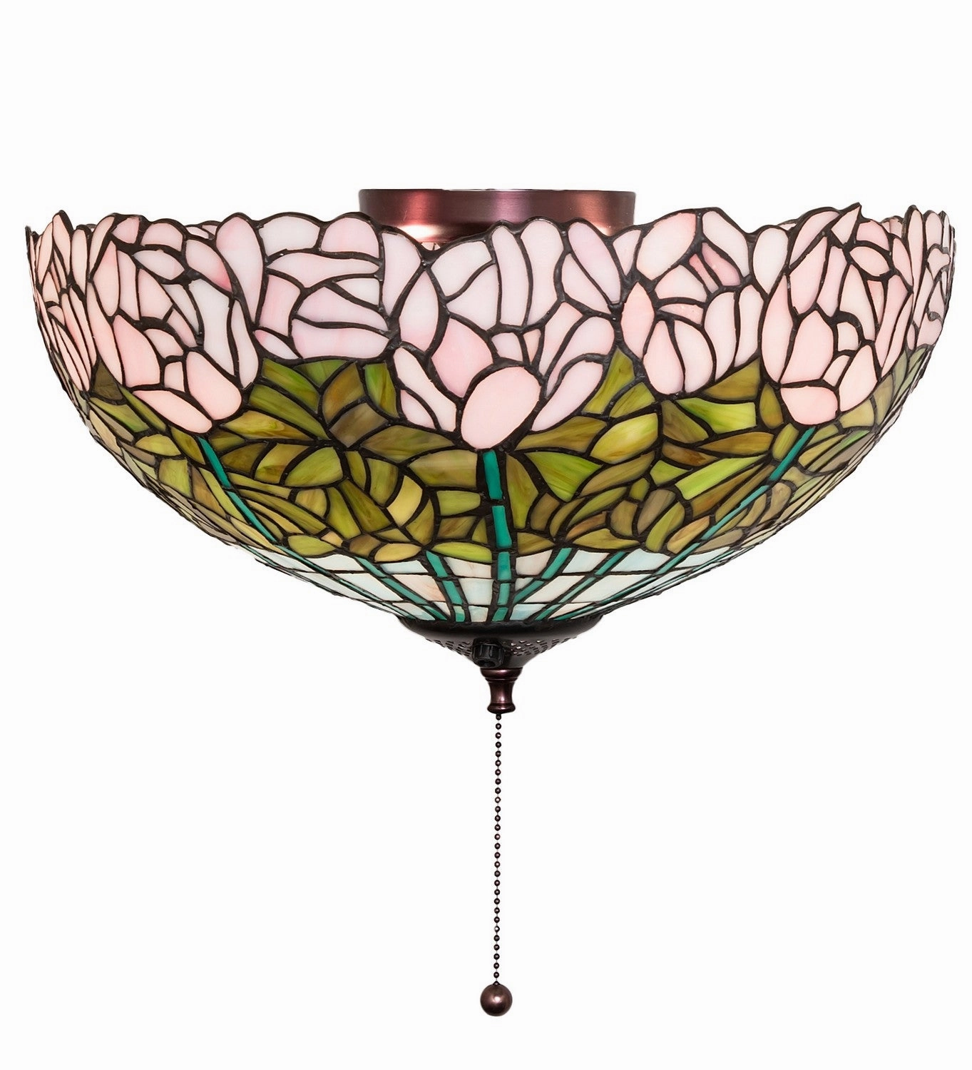 Tiffany Cabbage Rose Three Light Fan Light Fixture