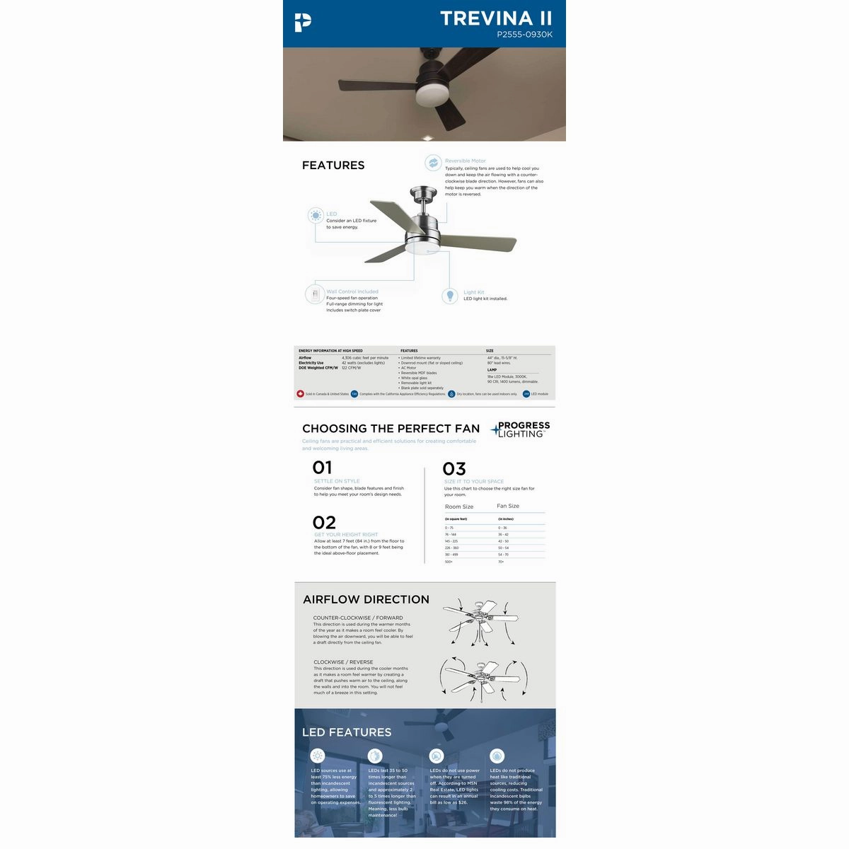 Trevina Ii 44"Ceiling Fan Brushed Nickel