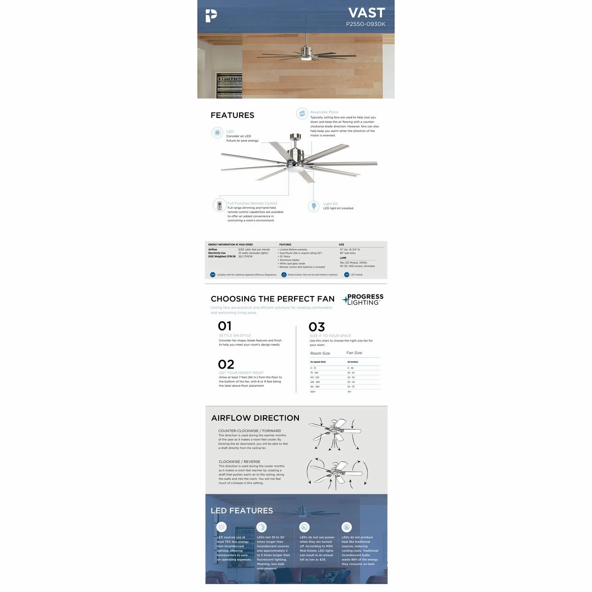 Vast 72"Ceiling Fan Brushed Nickel