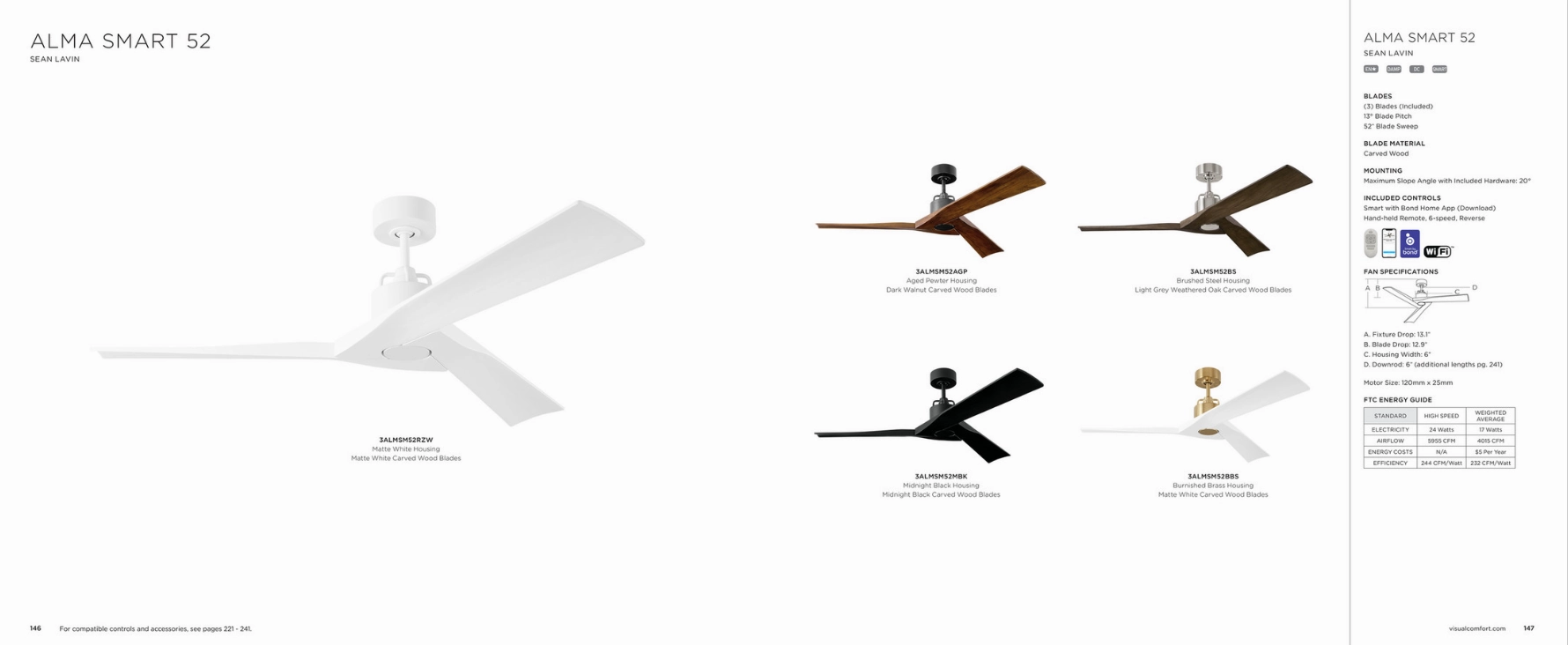 Visual Comfort Alma 52" Smart Indoor/Outdoor DC Ceiling Fan with Remote