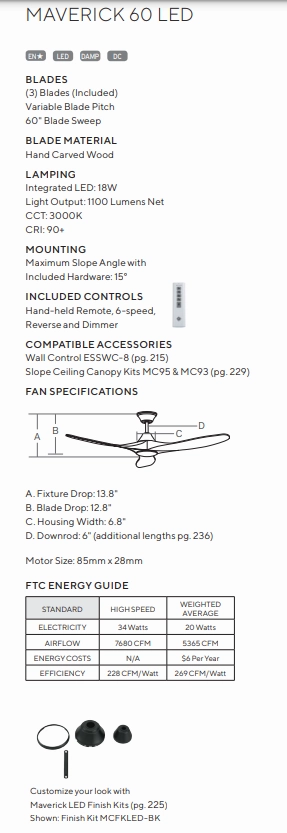 Visual Comfort Fan Maverick DC Indoor/Outdoor Ceiling Fan with Dimmable LED light and 6 Speed Remote Control