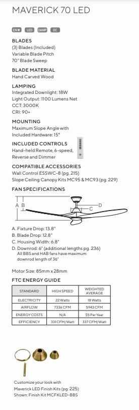 Visual Comfort Fan Maverick DC Indoor/Outdoor Ceiling Fan with Dimmable LED light and 6 Speed Remote Control
