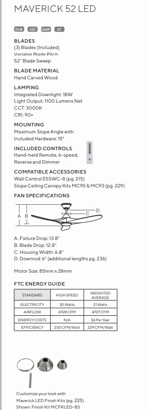 Visual Comfort Fan Maverick DC Indoor/Outdoor Ceiling Fan with Dimmable LED light and 6 Speed Remote Control