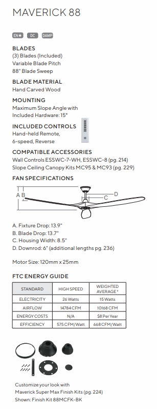 Visual Comfort Fan Maverick Indoor/Outdoor DC Ceiling Fan with 6 Speed Remote Control