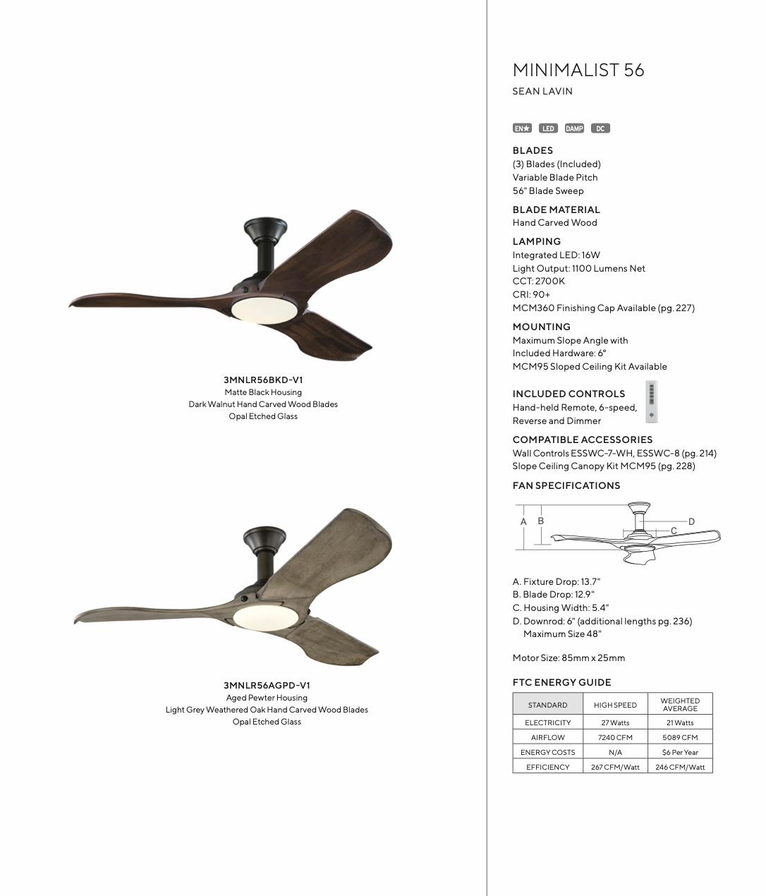 Visual Comfort Fan Minimalist Indoor/Outdoor DC Ceiling Fan with 16W LED and Remote