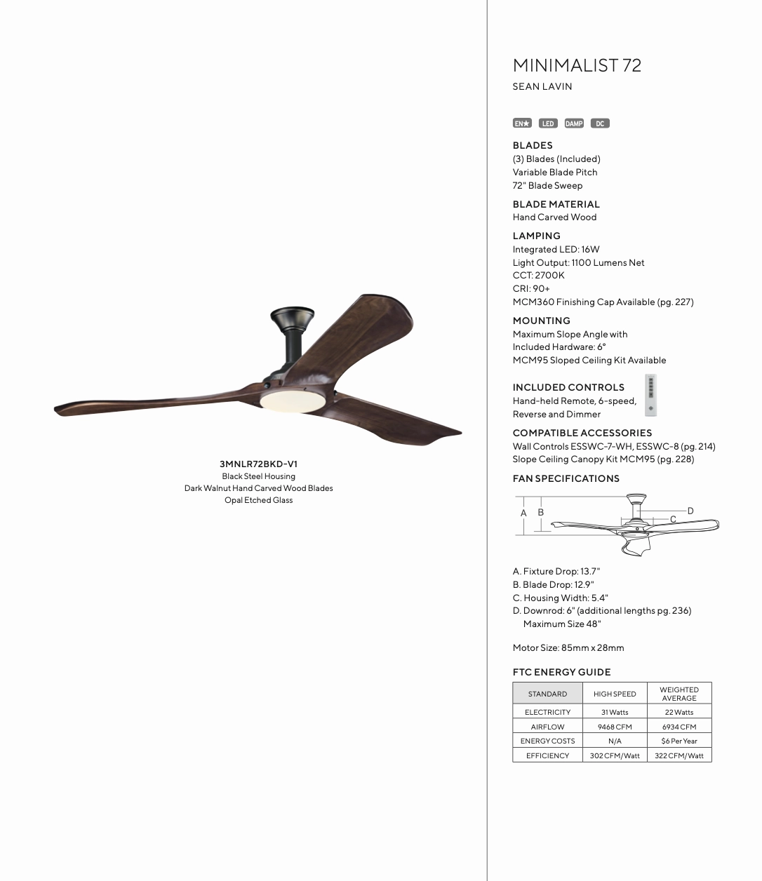 Visual Comfort Fan Minimalist Indoor/Outdoor DC Ceiling Fan with 16W LED and Remote