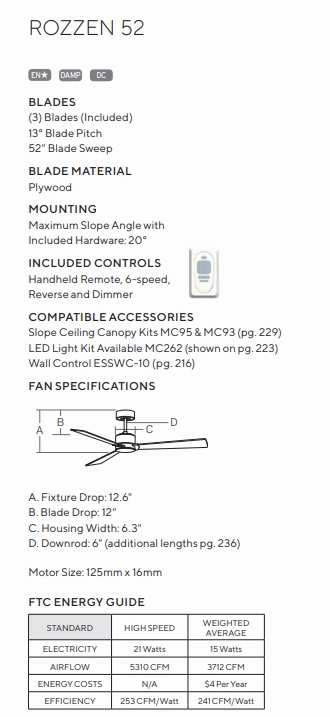 Visual Comfort Fan Rozzen DC Indoor/Outdoor Ceiling Fan with 6 Speed Remote Control