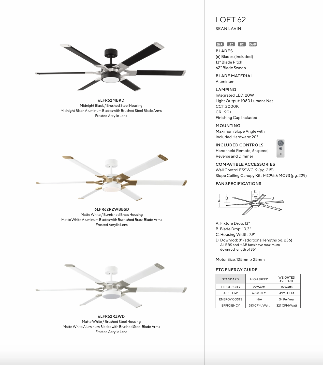 Visual Comfort Loft Indoor/Outdoor DC Ceiling Fan with 20W LED and Remote