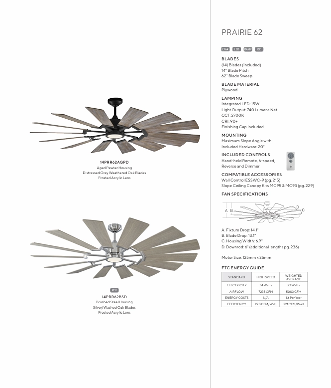 Visual Comfort Prairie Indoor/Outdoor DC Ceiling Fan with 15W LED and Remote