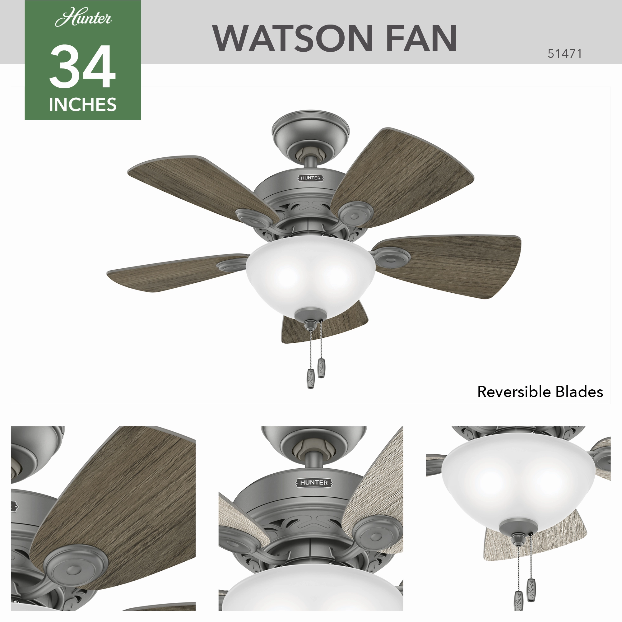 Watson 34"Ceiling Fan Matte Silver