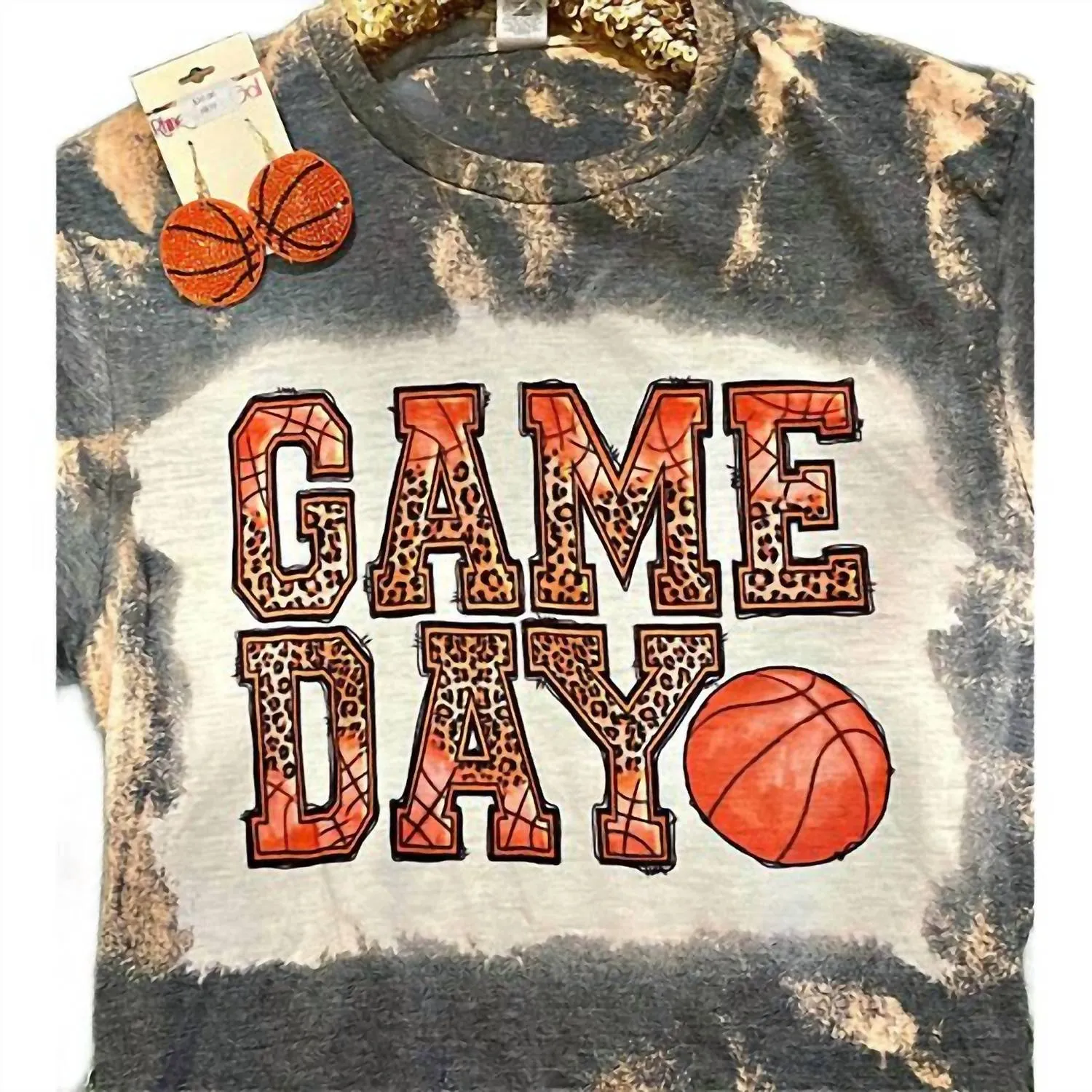 Women's Basketball Leopard Game Day Bleached Tee In Dark Grey